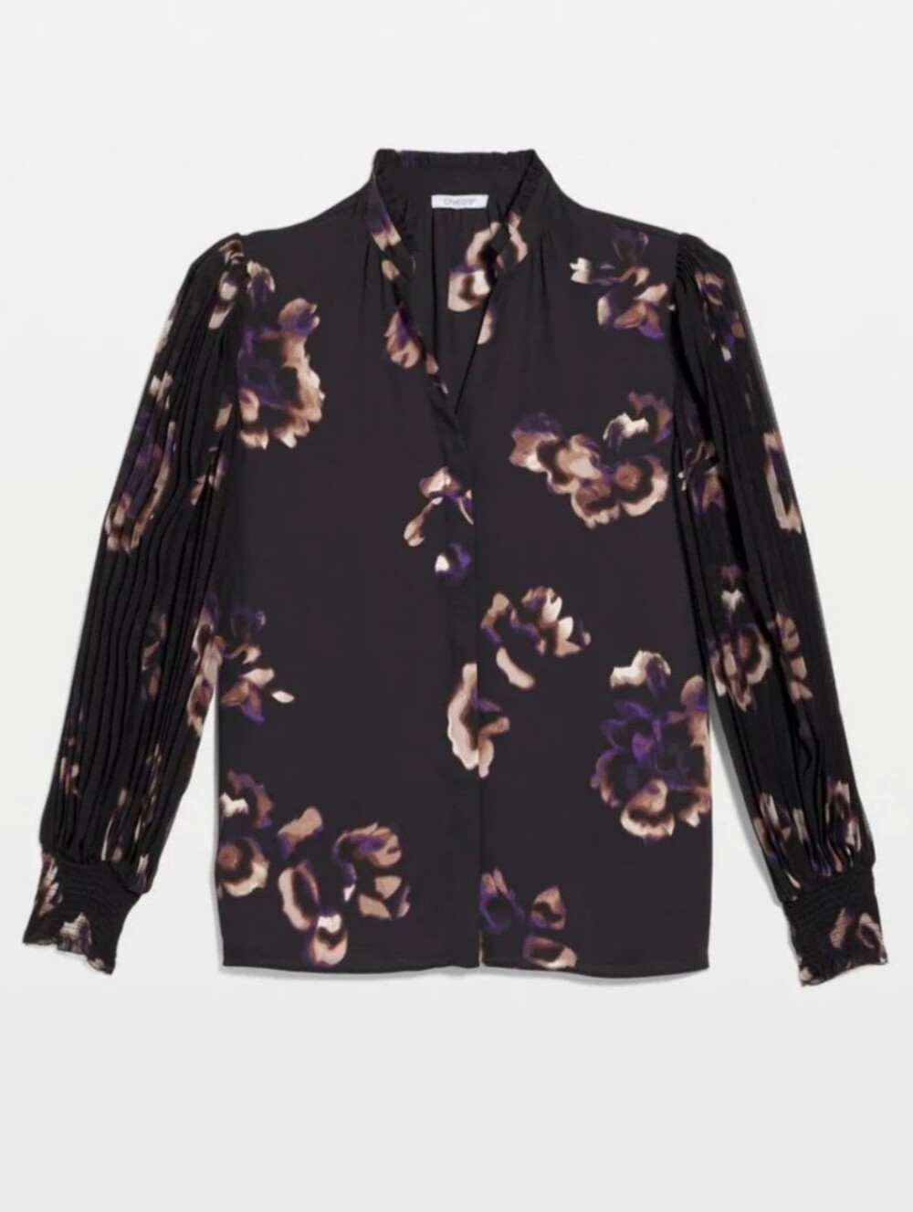 Chico's Size 4 Black Fjord Flora Opaque Crepe Blouse